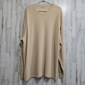 Galaxy By Harvic Tan Brown Long Sleeve V Neck Thermal Shirt Big Tall 4XL